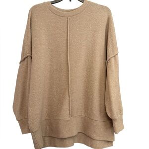 Zenana Oversized Tan Tunic Sweater Beige Hi Low Cozy Pullover